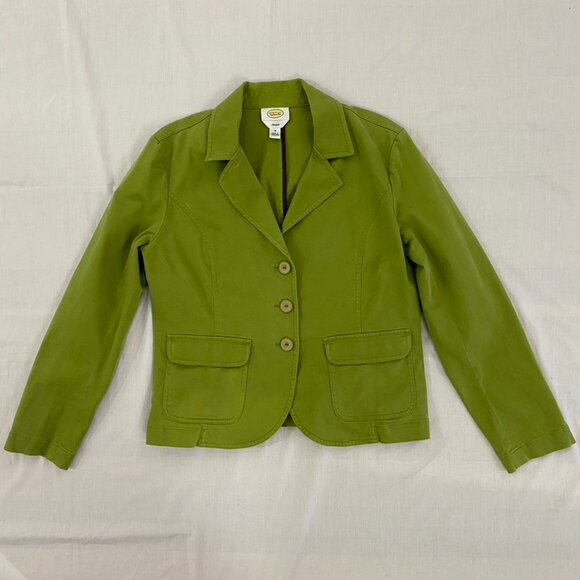 Talbots 90's Vintage Cotton Stretch 3 Button Blazer Apple Green Size 12 Preppy - Picture 9 of 13
